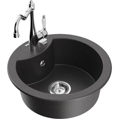Mexen Diego fregadero de granito de 1 cubeta con grifo de cocina Carla, negro moteado - 6512-76-670700-00