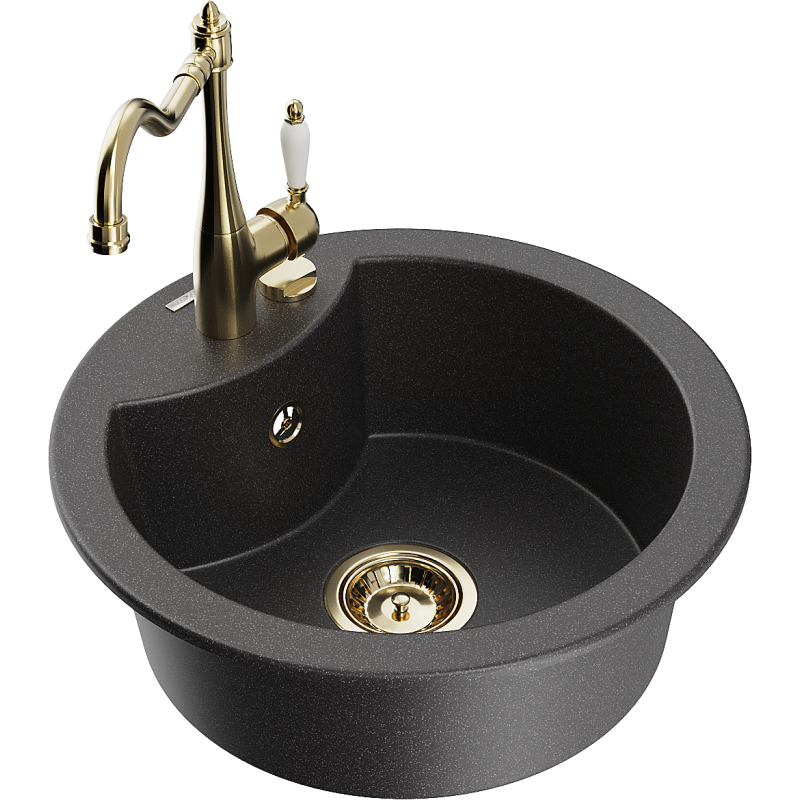 Mexen Diego évier en granit 1 bac avec robinet de cuisine Carla, noir moucheté - 6512-76-670700-50