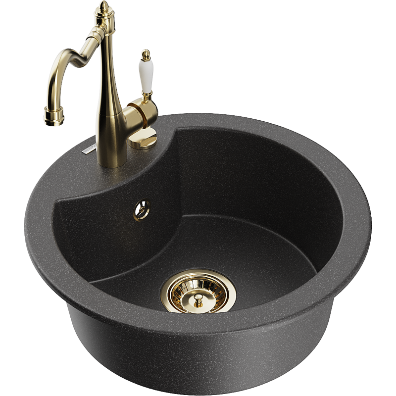 Mexen Diego fregadero de granito de 1 seno con grifo de cocina Carla, negro moteado - 6512-76-670700-50
