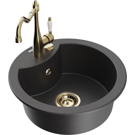 Mexen Diego fregadero de granito de 1 seno con grifo de cocina Carla, negro moteado - 6512-76-670700-50