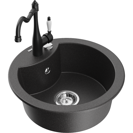 Mexen Diego 1-Bowl Granite Kitchen Sink with Carla Tap, Black Spotted - 6512-76-670700-70