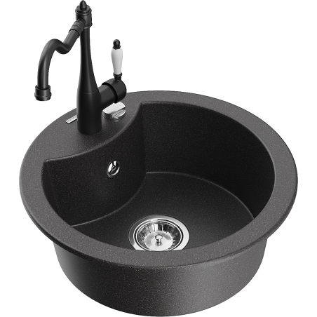 Mexen Diego évier en granit 1 bac avec robinet de cuisine Carla, noir moucheté - 6512-76-670700-70