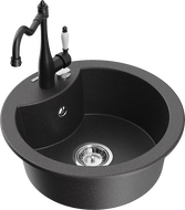 Mexen Diego fregadero de granito de 1 compartimento con grifo de cocina Carla, negro moteado - 6512-76-670700-70