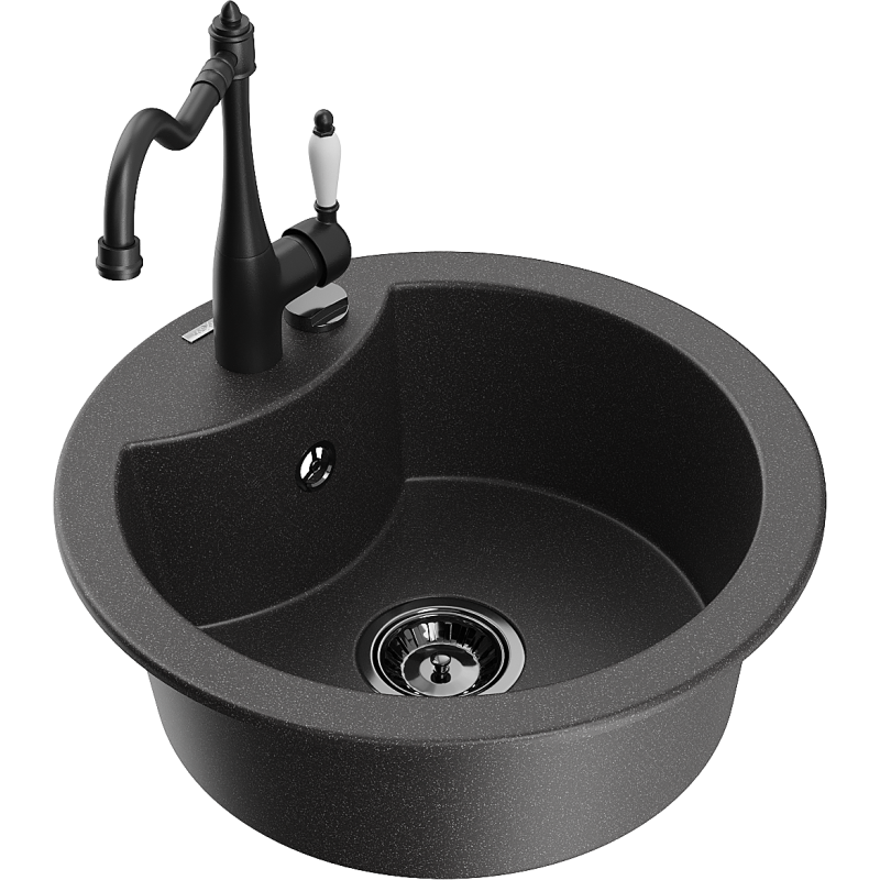 Mexen Diego graniittinen 1-allas keittiöallas Carla-hanalla, musta pilkullinen - 6512-76-670700-70-B