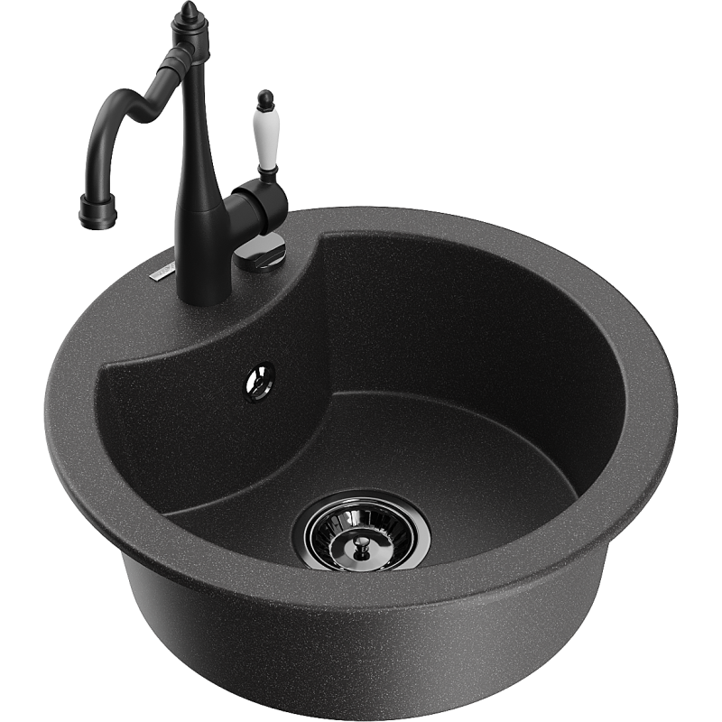 Mexen Diego Granit-Spullsteen mat 1-Fach aarme Kichekrunn Carla, schwaarz gesprenkelt - 6512-76-670700-70-B