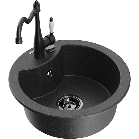 Mexen Diego évier en granit 1 bac avec mitigeur de cuisine Carla, noir moucheté - 6512-76-670700-70-B