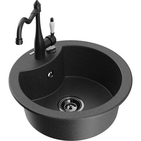 Mexen Diego Granit-Spullsteen mat 1-Fach aarme Kichekrunn Carla, schwaarz gesprenkelt - 6512-76-670700-70-B