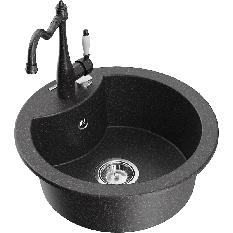 Mexen Diego granitno pomivalno korito z 1 posodo in kuhinjsko pipo Carla, črno pikčasto - 6512-76-670700-76