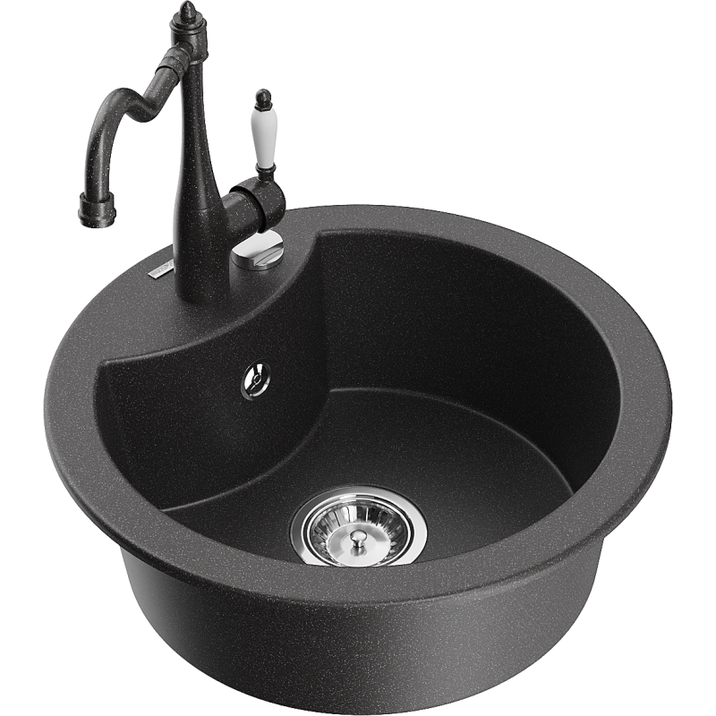 Mexen Diego νεροχύτης γρανίτης 1-θέσεων με μπαταρία κουζίνας Carla, μαύρος με