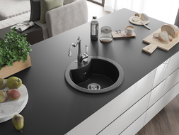 Mexen Diego 1-bowl granite sink with Carla kitchen tap, black - 6512-77-670700-00
