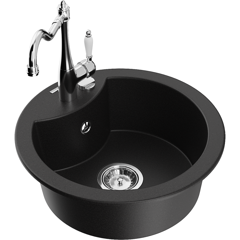 Mexen Diego fregadero de granito de 1 tina con grifo de cocina Carla, negro - 6512-77-670700-00