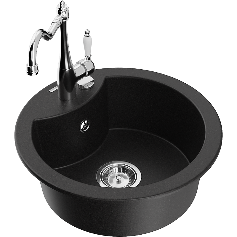 Mexen Diego Granitspüle mit 1 Becken und Küchenarmatur Carla, schwarz - 6512-77-670700-00