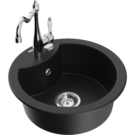 Mexen Diego 1-bowl granite sink with Carla kitchen tap, black - 6512-77-670700-00