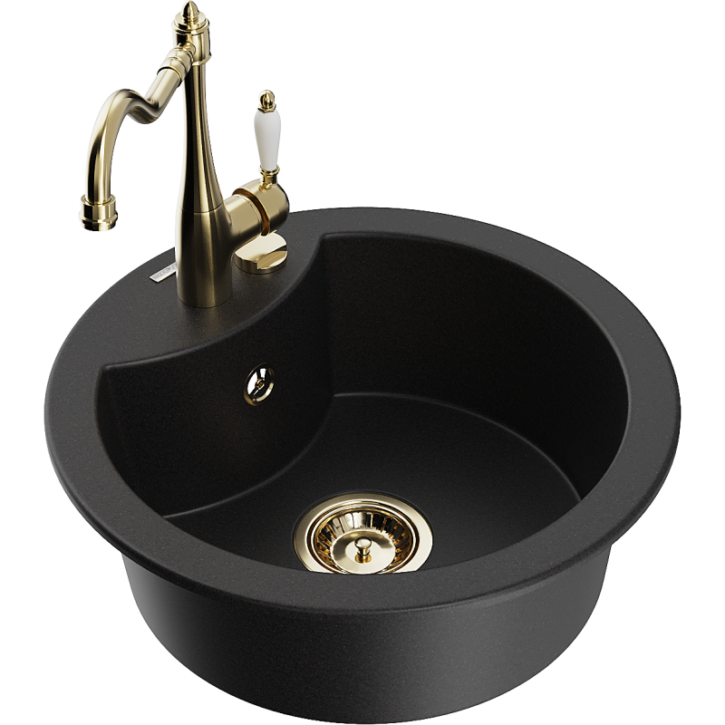 Mexen Diego fregadero de granito de 1 seno con grifo de cocina Carla, negro - 6512-77-670700-50