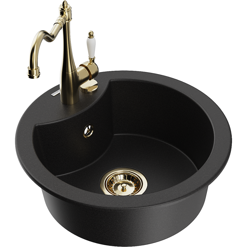 Mexen Diego granite 1-bowl sink with Carla kitchen tap, black - 6512-77-670700-50