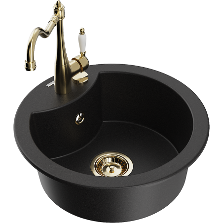 Mexen Diego granite 1-bowl sink with Carla kitchen tap, black - 6512-77-670700-50