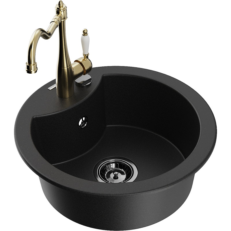 Mexen Diego fregadero de granito de 1 compartimento con grifo de cocina Carla, negro - 6512-77-670700-50-B