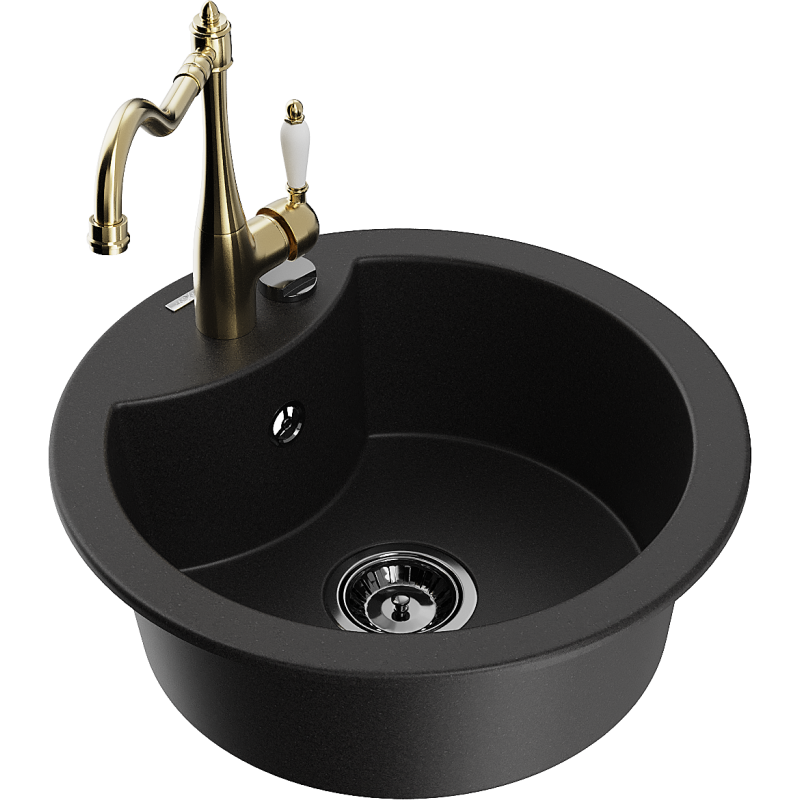 Mexen Diego fregadero de granito de 1 seno con grifo de cocina Carla, negro - 6512-77-670700-50-B