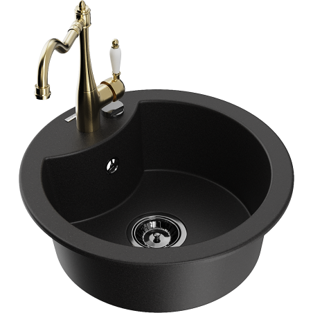 Mexen Diego fregadero de granito de 1 seno con grifo de cocina Carla, negro - 6512-77-670700-50-B