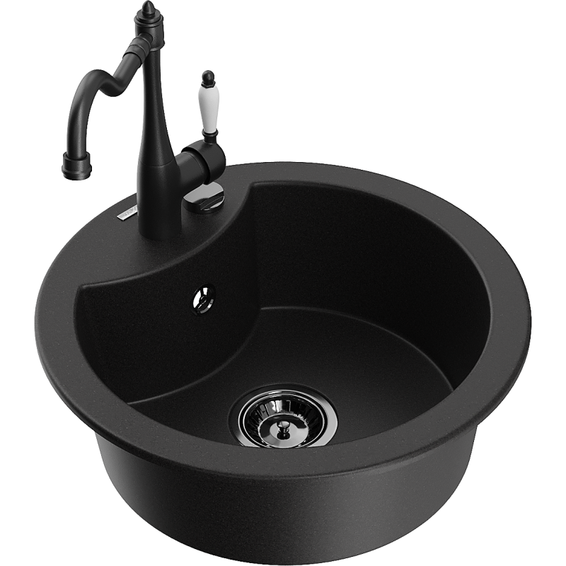 Mexen Diego granitdiskbänk 1-kammare med köksblandare Carla, svart - 6512-77-670700-70-B