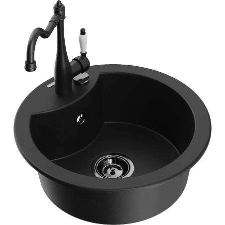 Mexen Diego 1-Bowl Granite Sink with Carla Kitchen Tap, Black - 6512-77-670700-70-B