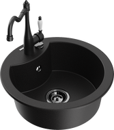 Mexen Diego 1-Bowl Granite Sink with Carla Kitchen Tap, Black - 6512-77-670700-70-B