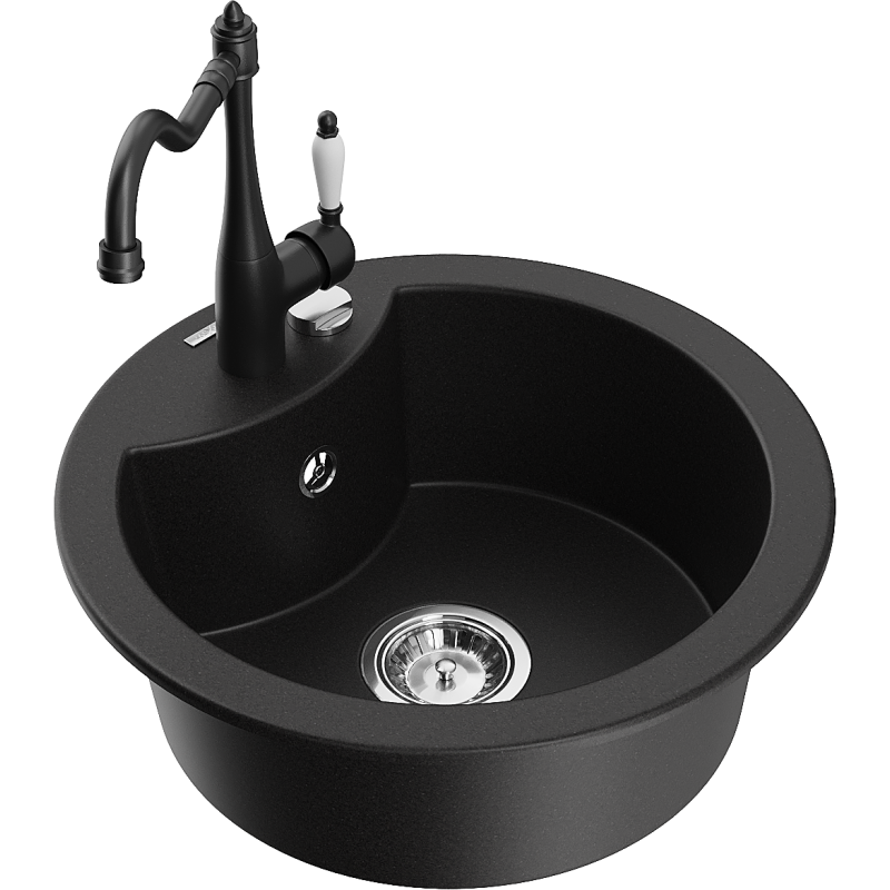 Mexen Diego 1-bowl granite sink with Carla kitchen tap, black - 6512-77-670700-70