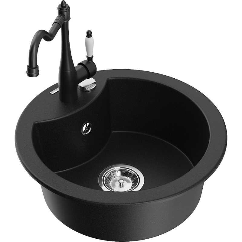 Mexen Diego fregadero de granito de 1-cubeta con grifo de cocina Carla, negro - 6512-77-670700-70