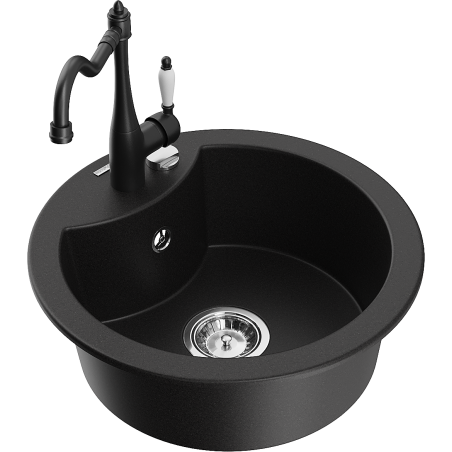 Mexen Diego lavello in granito a 1 vasca con rubinetto da cucina Carla, nero - 6512-77-670700-70