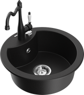 Mexen Diego 1-bowl granite sink with Carla kitchen tap, black - 6512-77-670700-70