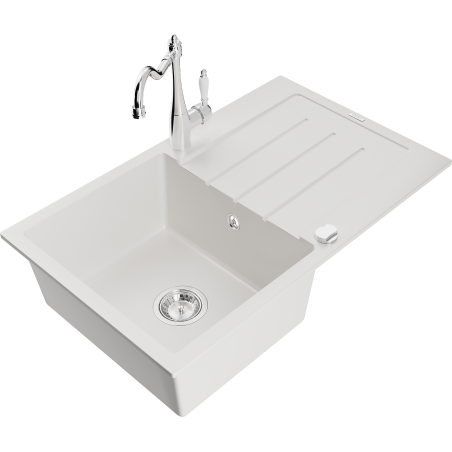 Mexen Bruno granitdiskbänk med 1 ho med avrinningsyta och köksblandare Carla, vit - 6513-20-670700-00