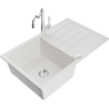 Mexen Bruno granite kitchen sink 1-bowl with drainer and Carla kitchen tap, white - 6513-20-670700-00