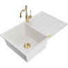 Mexen Bruno fregadero de granito de 1 cubeta con escurridor y grifo de cocina Carla, blanco - 6513-20-670700-50