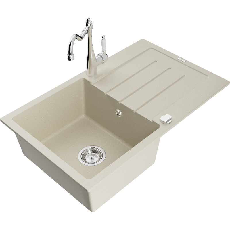 Mexen Bruno granitdiskho med en kammare med droppbricka och köksblandare Carla, beige - 6513-69-670700-00