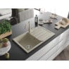 Mexen Bruno 1-bowl Granite Sink with Drainer and Carla Kitchen Tap, Beige - 6513-69-670700-69
