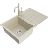 Mexen Bruno 1-bowl Granite Sink with Drainer and Carla Kitchen Tap, Beige - 6513-69-670700-69