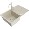 Mexen Bruno granieten spoelbak 1-kamer met afdruiprek en keukenmengkraan Carla, beige - 6513-69-670700-69