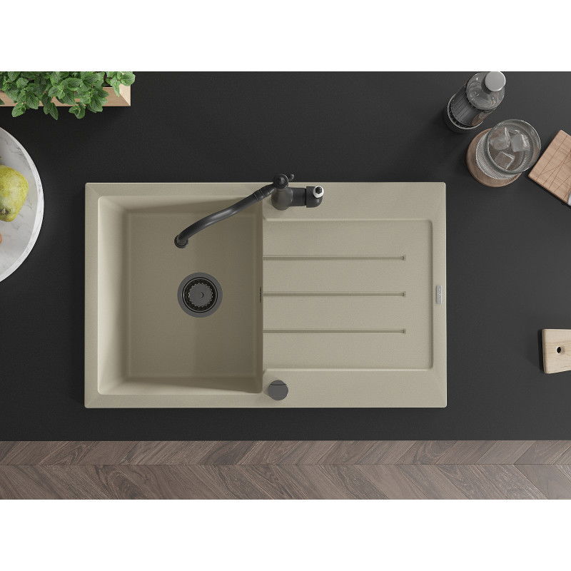 Mexen Bruno fregadero de granito de 1 seno con escurridor y grifo de cocina Carla, beige - 6513-69-670700-70