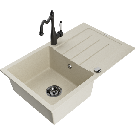 Mexen Bruno fregadero de granito de 1 seno con escurridor y grifo de cocina Carla, beige - 6513-69-670700-70
