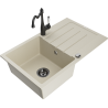 Mexen Bruno fregadero de granito de 1 seno con escurridor y grifo de cocina Carla, beige - 6513-69-670700-70