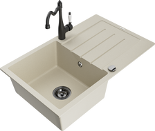 Mexen Bruno lavello in granito a 1 vasca con scolapiatti e rubinetto da cucina Carla, beige - 6513-69-670700-70