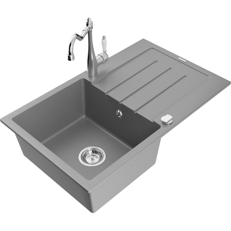 Mexen Bruno fregadero de granito de 1 cubeta con escurridor y grifo de cocina Carla, gris - 6513-71-670700-00
