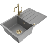 Mexen Bruno granite kitchen sink 1-bowl with drainer and Carla kitchen tap, grey - 6513-71-670700-50