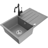 Mexen Bruno 1-bowl granite sink with drainer and Carla kitchen tap, grey - 6513-71-670700-70