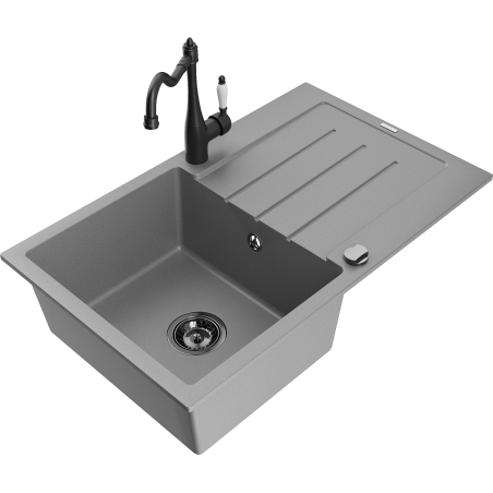 Mexen Bruno fregadero de granito de 1 cubeta con escurridor y grifo de cocina Carla, gris - 6513-71-670700-70-B