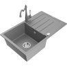 Mexen Bruno granite sink 1-bowl with drainer and Carla kitchen tap, grey - 6513-71-670700-71