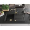 Mexen Bruno granite sink, 1-bowl with drainer and Carla kitchen tap, black/silver metallic - 6513-73-670700-50