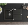 Mexen Bruno granitische spoelbak 1-kamer met afdruiprek en keukenmengkraan Carla, zwart/gouden metallic - 6513-75-670700-00