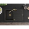 Mexen Bruno granit gootsteen met 1 kom en afdruiprek en keukenkraan Carla, zwart/gouden metallic - 6513-75-670700-50