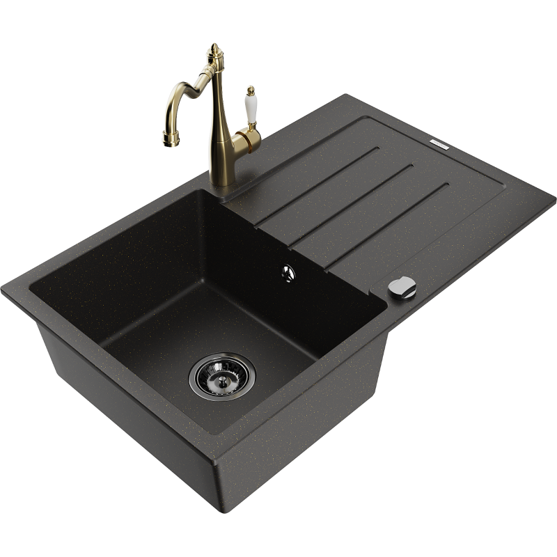 Mexen Bruno Granit-Spullsteen mat enger Schoss an Kichekran Carla, schwaarz/golden Metallic - 6513-75-670700-50-B